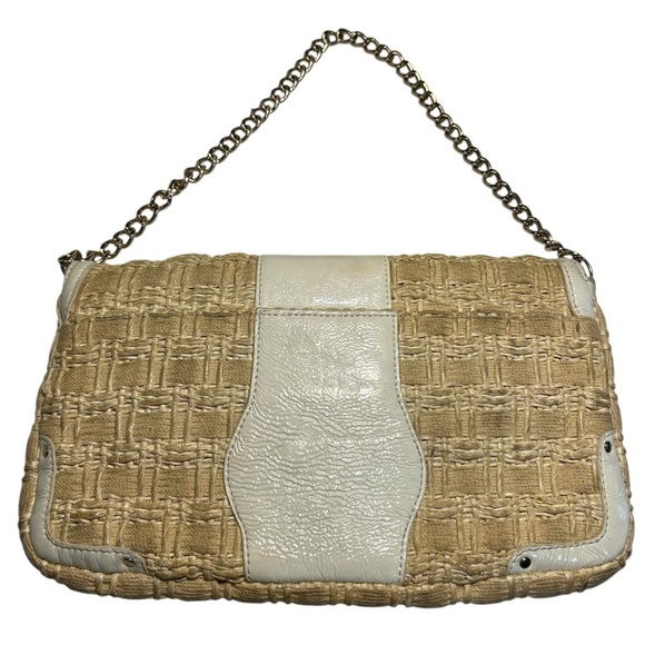 Elaine Turner Woven Straw w Trim and Gold Toned Handle Small Handbag - Picture 3 of 9